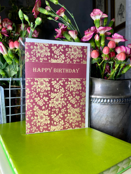 Happy Birthday Card Gold Floral Bouquet my