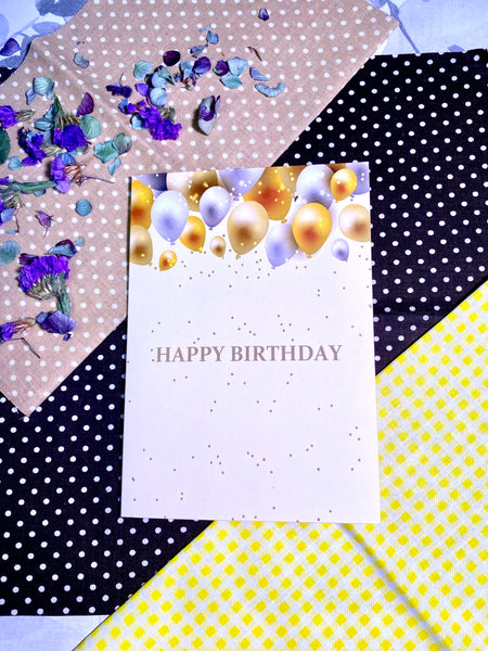 gold silver party balloons confetti happy birthday card
