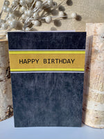 happy birthday card black and yellow and grey