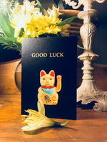 Good Luck Cat Maneki Neko Good Luck Card Waving Cat Golden Cat reeplusdot good luck card