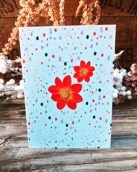 Bright Orange Flowers on Speckles Floral Blank Card - Ree+Dot