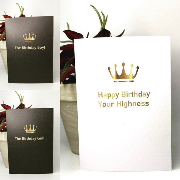 happy birthday cards with gold crown designs