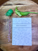 best wishes card, neutral cream color, minimalist line drawing grey rose background grey font