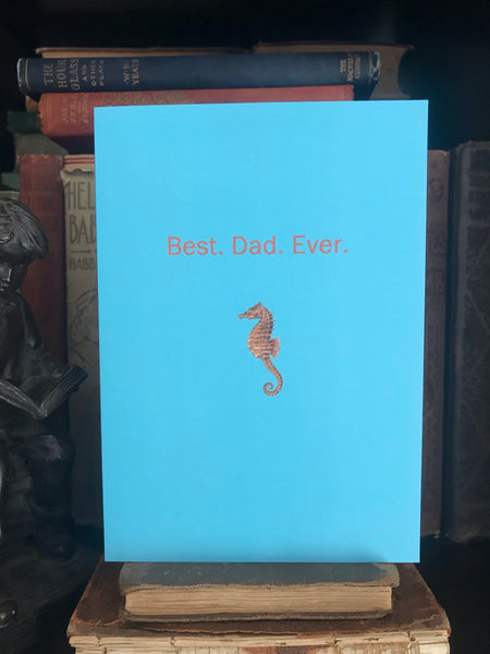 best dad ever card seahorse on blue background